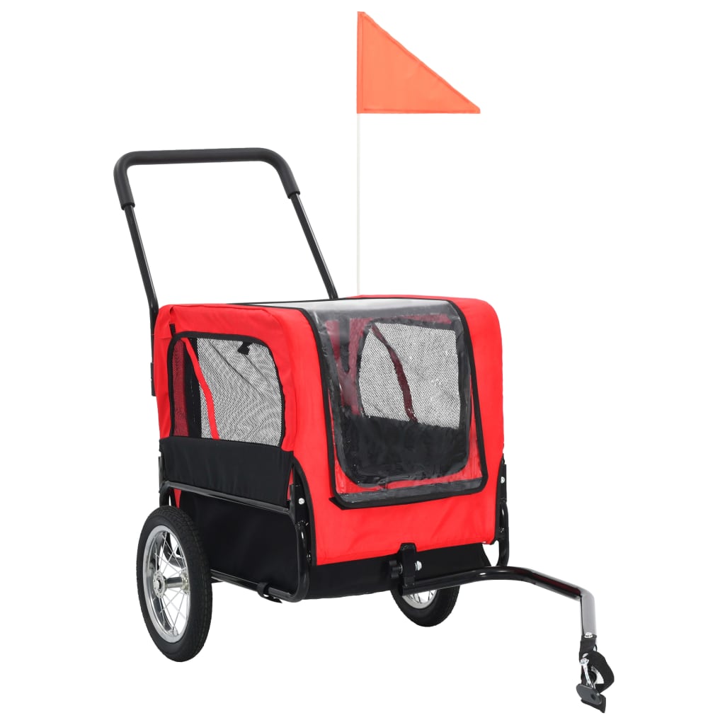 vidaXL Dog Bike Trailer Foldable Stroller 2-in-1 Function Dog Cart for Bike-2