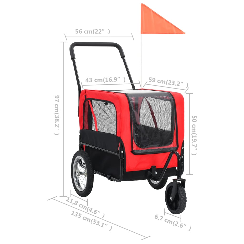 vidaXL Dog Bike Trailer Foldable Stroller 2-in-1 Function Dog Cart for Bike-3