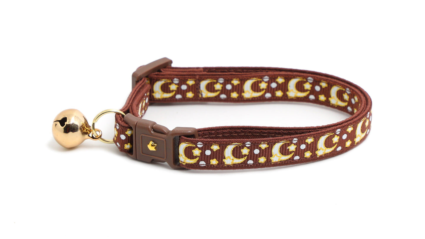 Gold Moons and Stars on Brown Cat Collar