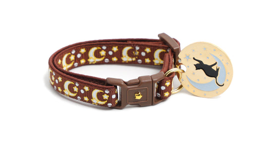 Gold Moons and Stars on Brown Cat Collar