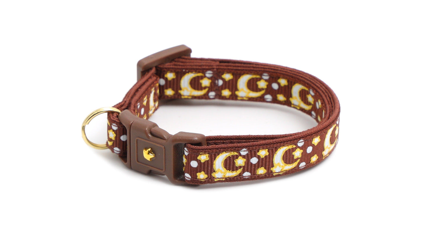 Gold Moons and Stars on Brown Cat Collar